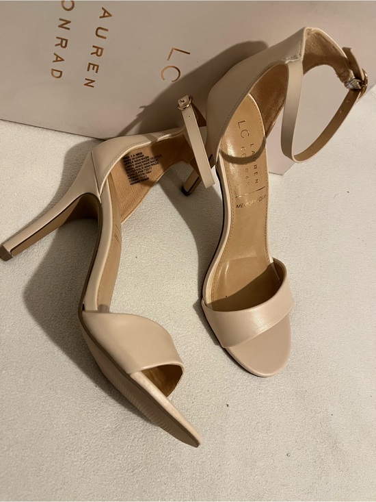 LC Lauren Conrad Shoes - LC Lauren Conrad Beige Open-Toe Ankle-Strap High Heels